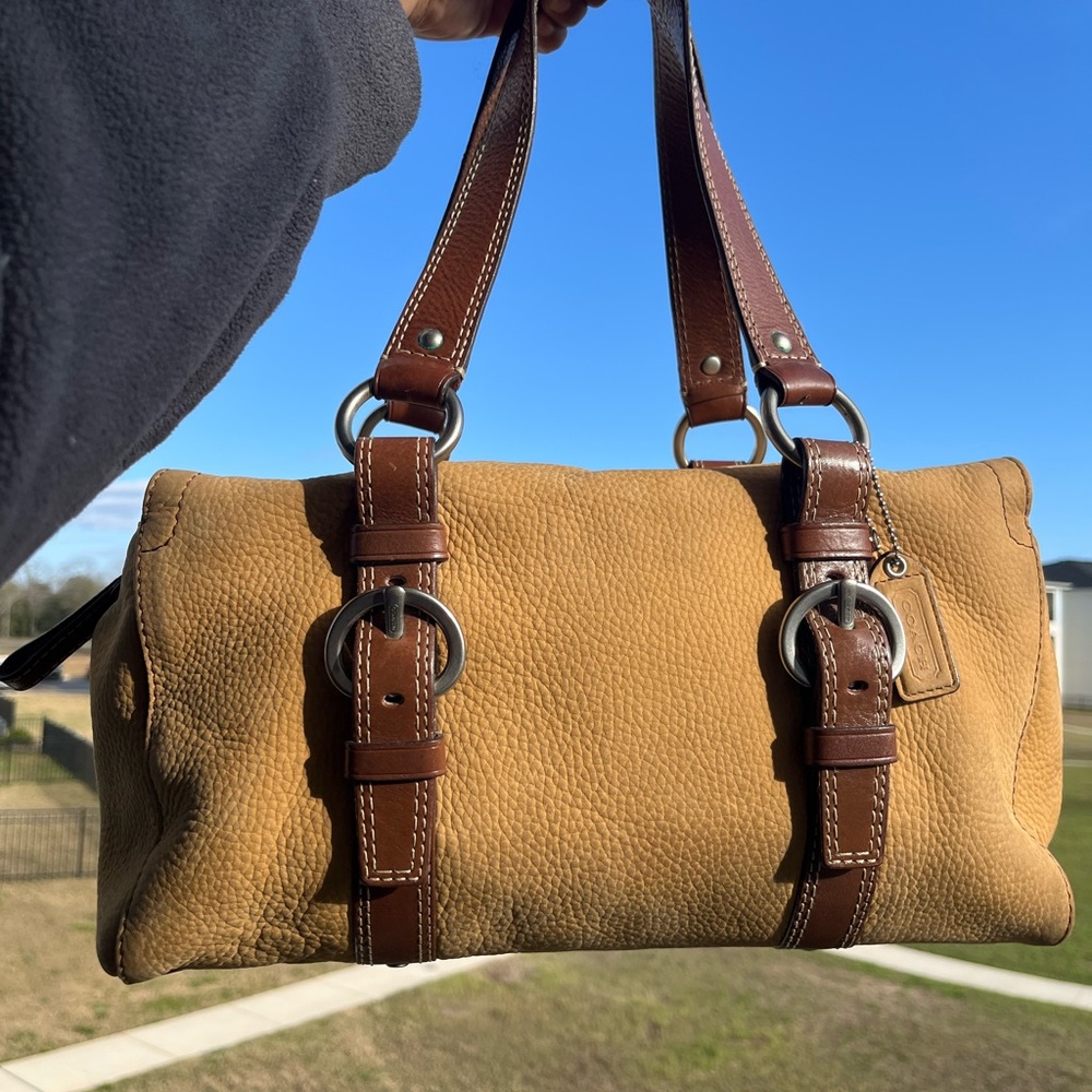 Coach Chelsea nubuck tan barrel shoulder bag